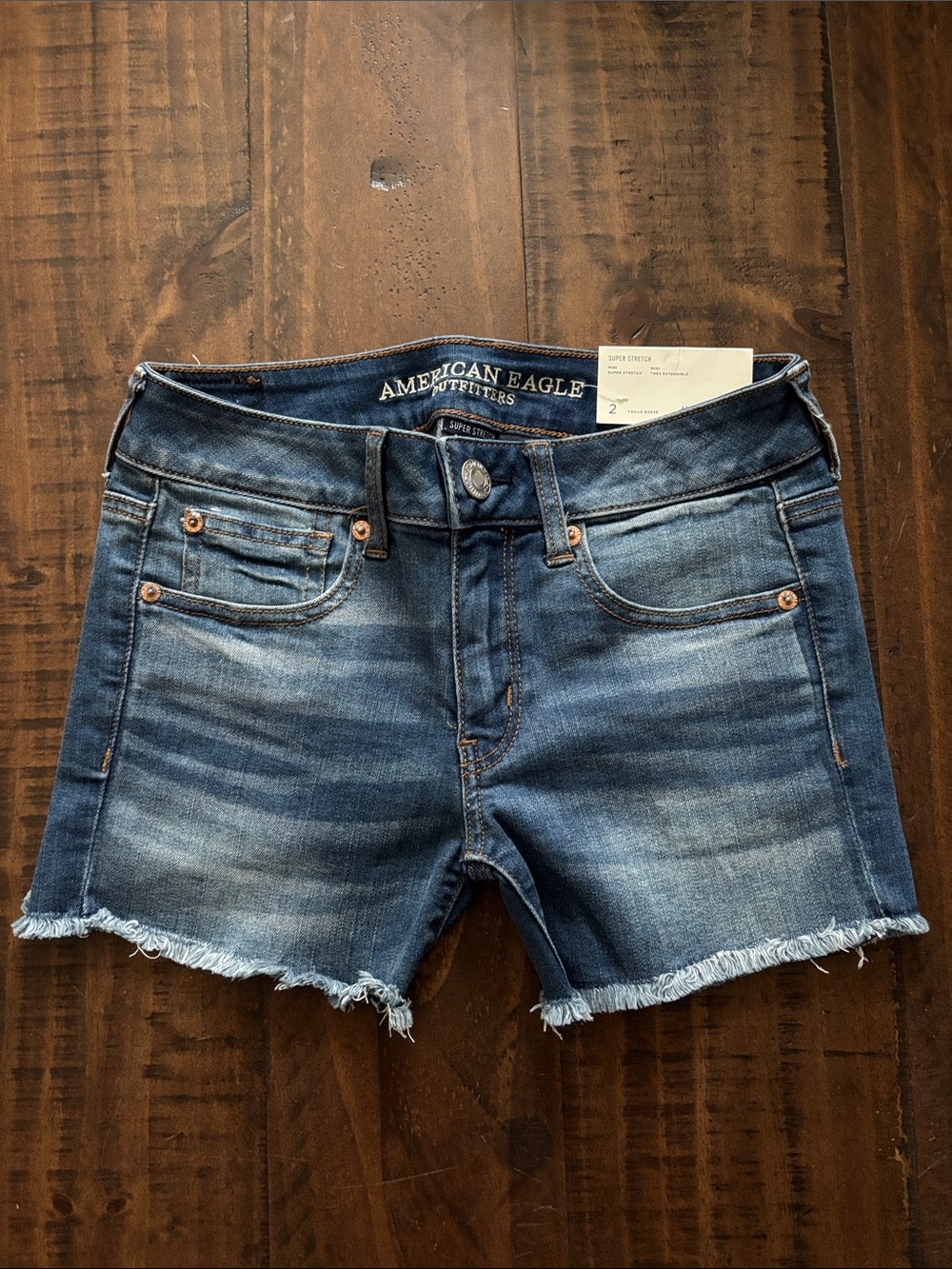 American Eagle Outfitters Super Stretch Midi Blue Denim Jean Shorts 2